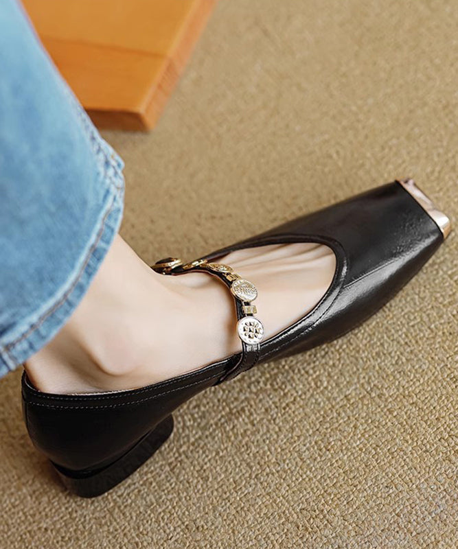 Gold Splicing Stylish Flat Shoes Square Toe Buckle Strap Qk056