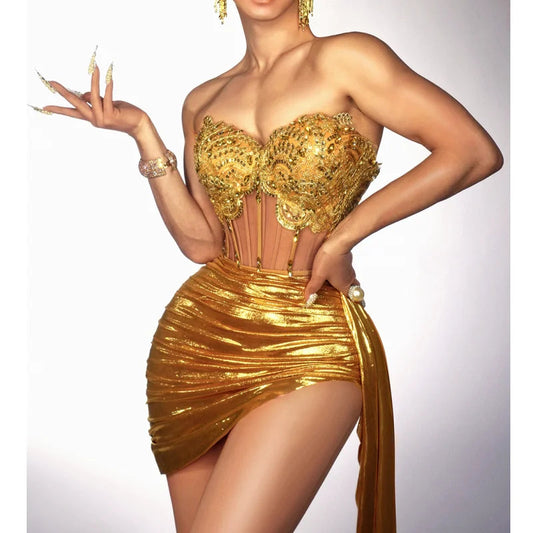 Golden Diamond Strapless Mini Dress