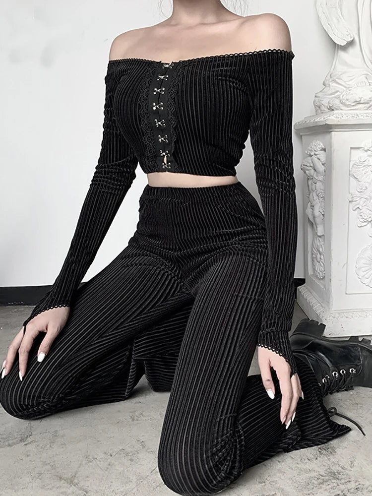 Goth Dark Flare Pants Aesthetic Emo Grunge Pants