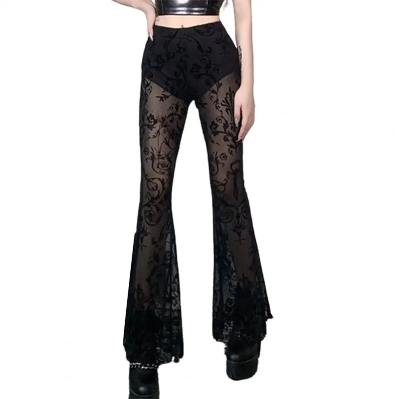 Gothic Black Summer Flare High Waist Punk Trousers Pants