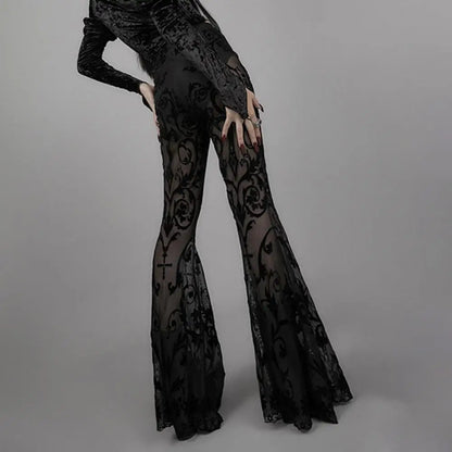 Gothic Black Summer Flare High Waist Punk Trousers Pants