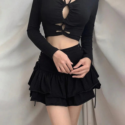 Japanese Harajuku Sweet Lace Plaid High Waist Pleated Gothic Skirt