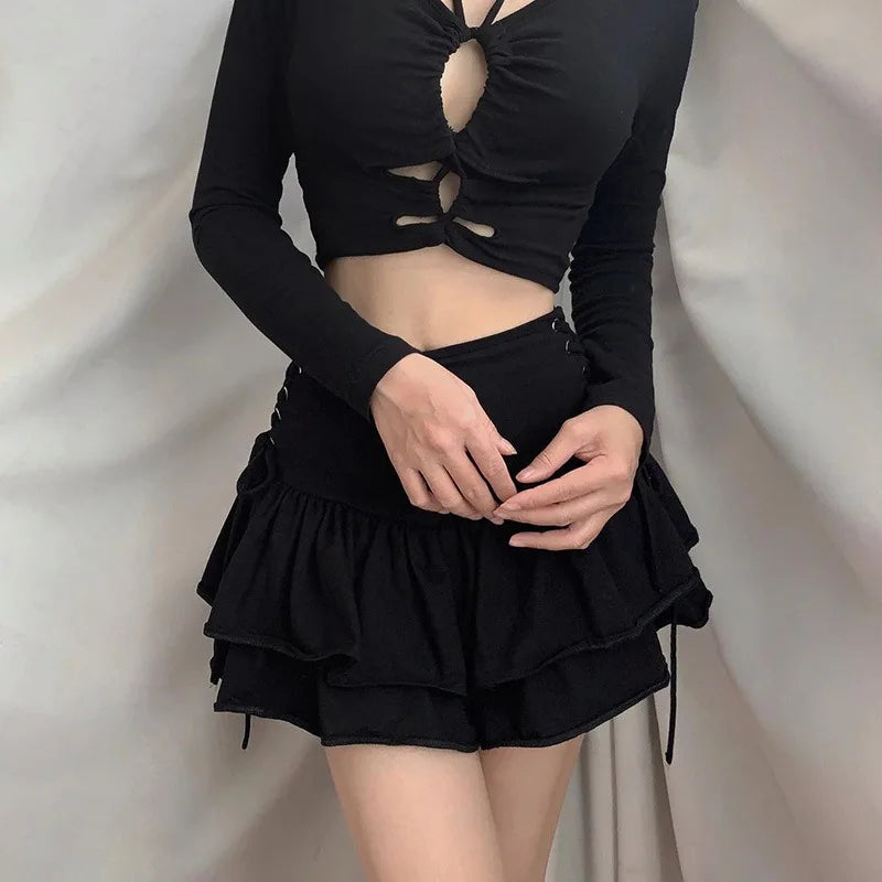 Japanese Harajuku Sweet Lace Plaid High Waist Pleated Gothic Skirt