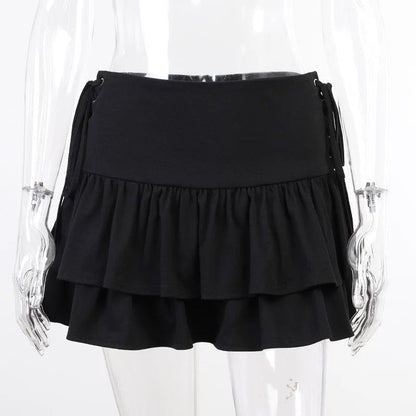 Japanese Harajuku Sweet Lace Plaid High Waist Pleated Gothic Skirt