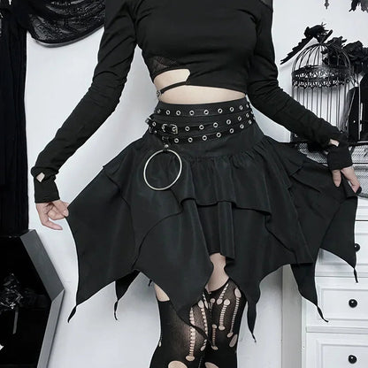 Irregular Color Drawstring Tie-up Ruched Ruffles Mini Skirt