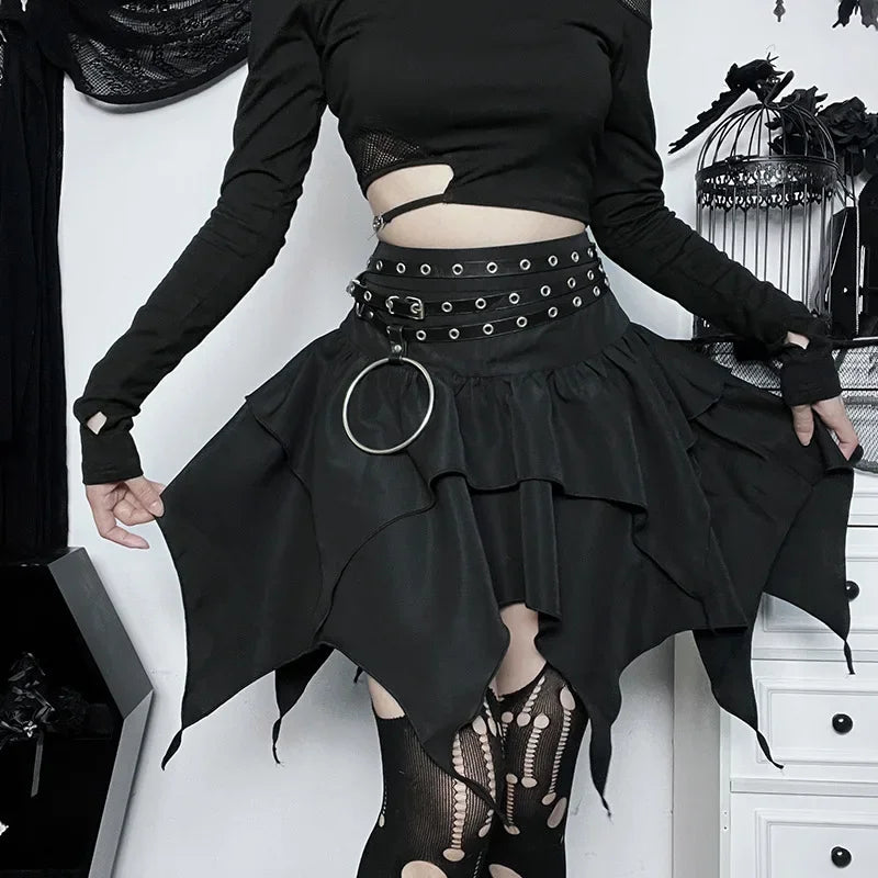 Irregular Color Drawstring Tie-up Ruched Ruffles Mini Skirt