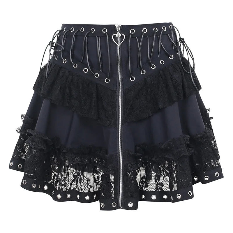 Gothic High Waist Zipper Front Japanese Kawaii Black Cosplay Skirt
