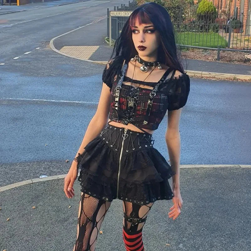 Gothic High Waist Zipper Front Japanese Kawaii Black Cosplay Skirt