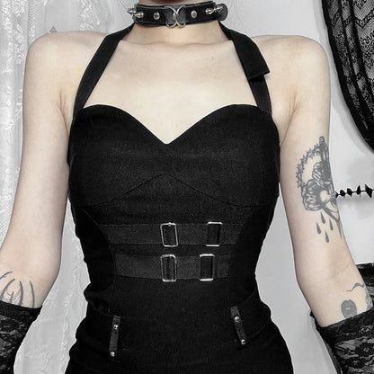 Gothic Summer Landmine Series Plaid Patchwork Shorts Spicy Girl Halter Waist-cinch Y2k Vest Skirt