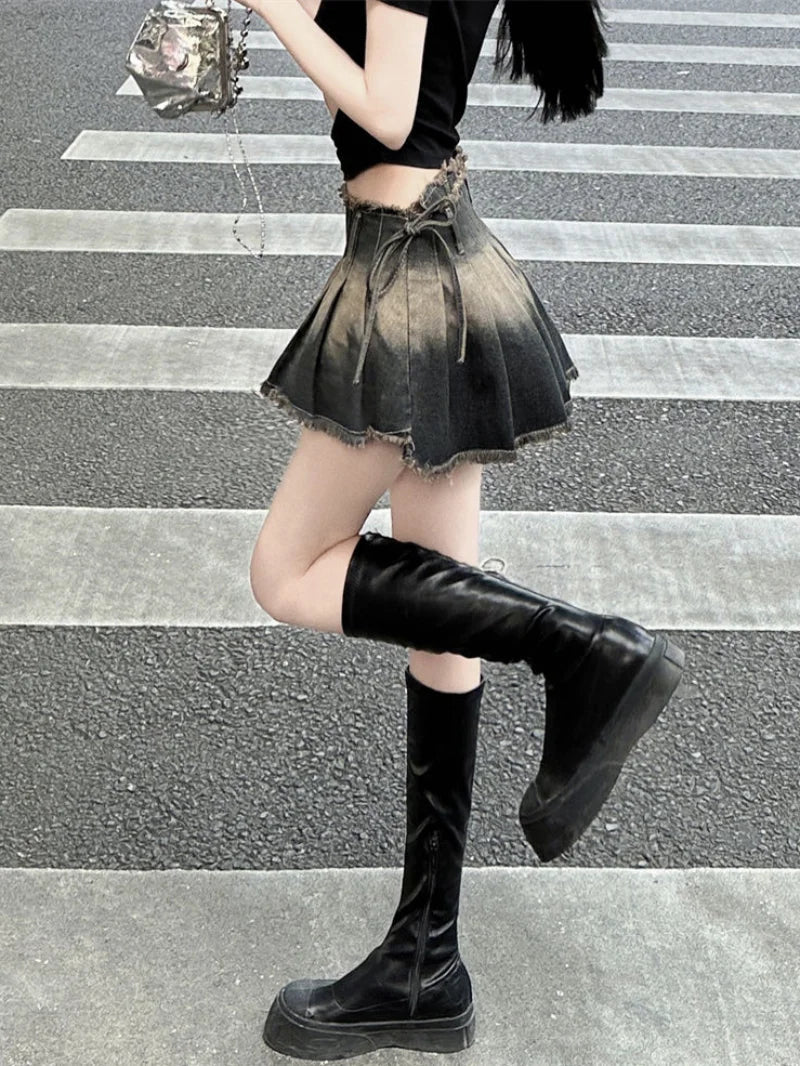 Dressbetty - Gothic Pleated Slim Denim Skirt