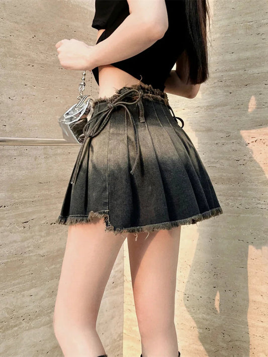 Dressbetty - Gothic Pleated Slim Denim Skirt