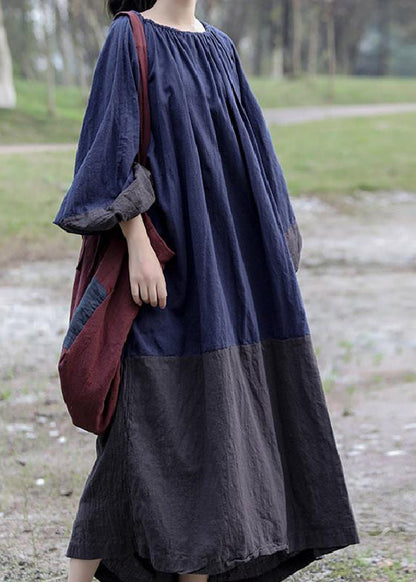Gradient Color Colorblock O-neck Patchwork Long Dresses Spring Gh1070