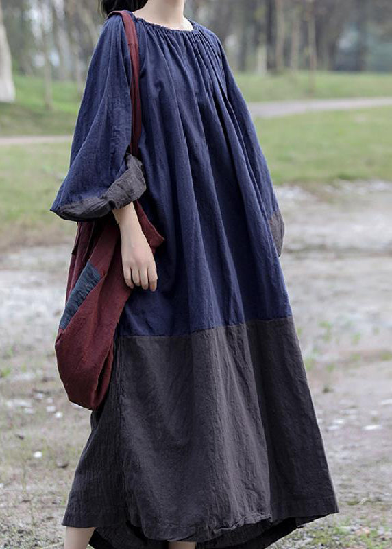 Gradient Color Colorblock O-neck Patchwork Long Dresses Spring Gh1070