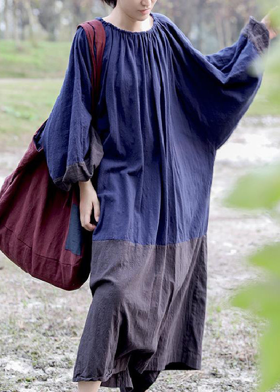 Gradient Color Colorblock O-neck Patchwork Long Dresses Spring Gh1070