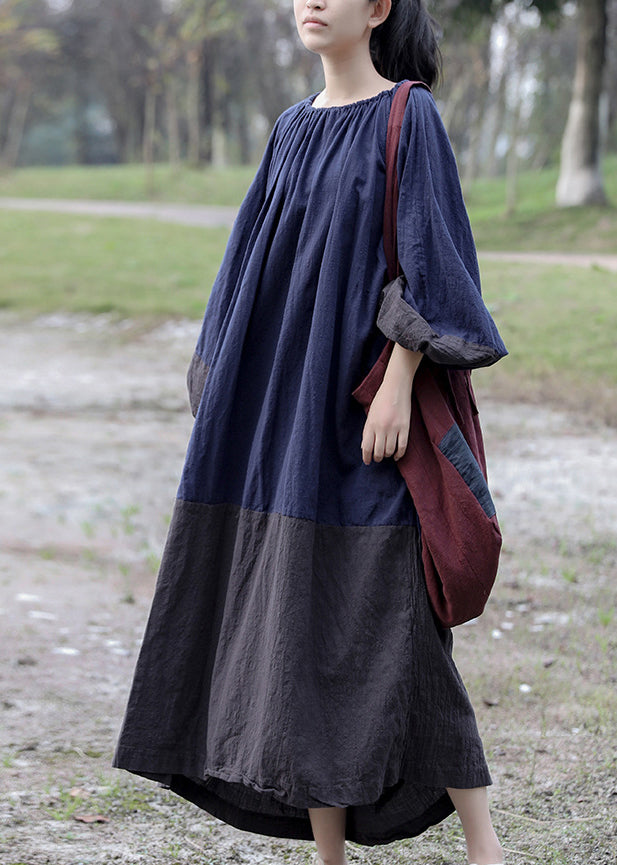 Gradient Color Colorblock O-neck Patchwork Long Dresses Spring Gh1070