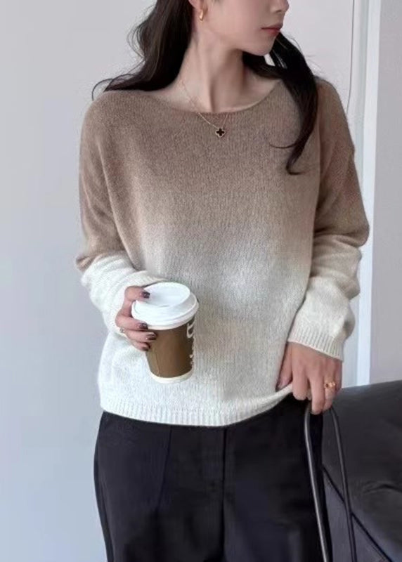 Gradient Color Pink O-neck Cotton Knit Sweaters Winter Wz023