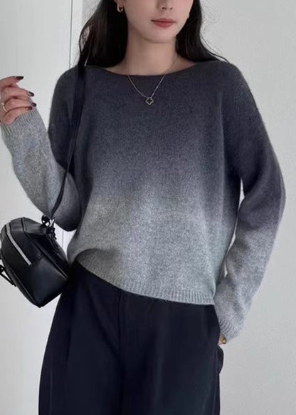 Gradient Color Pink O-neck Cotton Knit Sweaters Winter Wz023