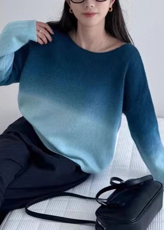 Gradient Color Pink O-neck Cotton Knit Sweaters Winter Wz023