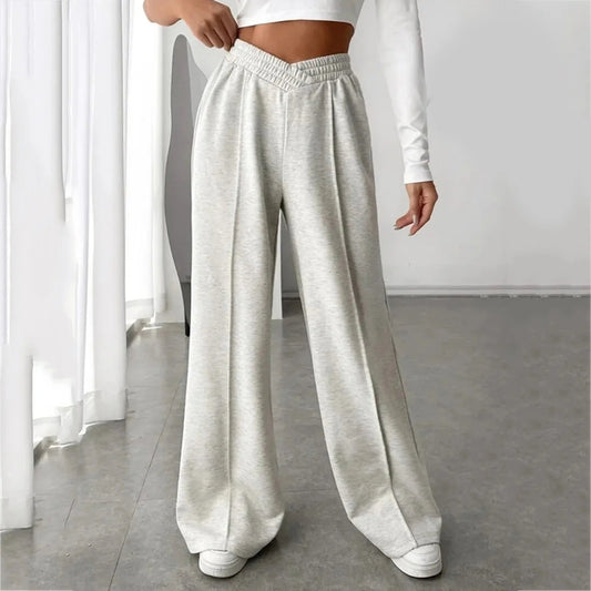 V-shaper Elastic Wide Leg Stylish Gray Jogging Leisure Sweatpants