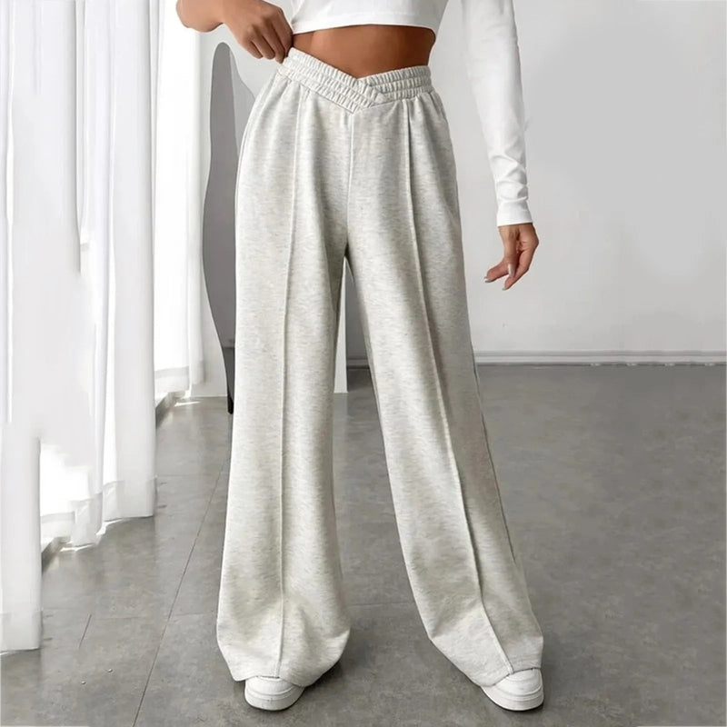V-shaper Elastic Wide Leg Stylish Gray Jogging Leisure Sweatpants