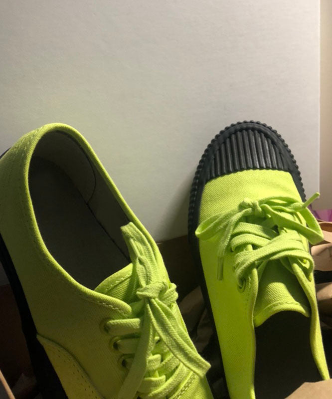 Green Canvas Asymmetrical Flat Shoes Cross Strap Dd1022