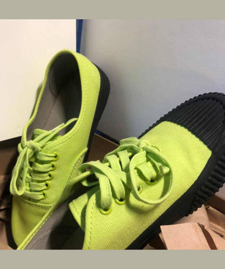 Green Canvas Asymmetrical Flat Shoes Cross Strap Dd1022