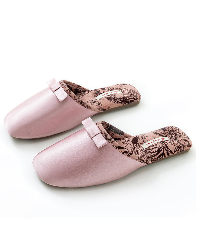 Green Comfortable Satin Slippers Shoes Splicing Bow Te013