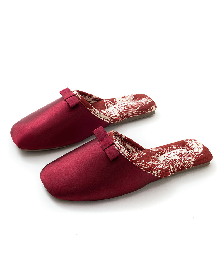 Green Comfortable Satin Slippers Shoes Splicing Bow Te013