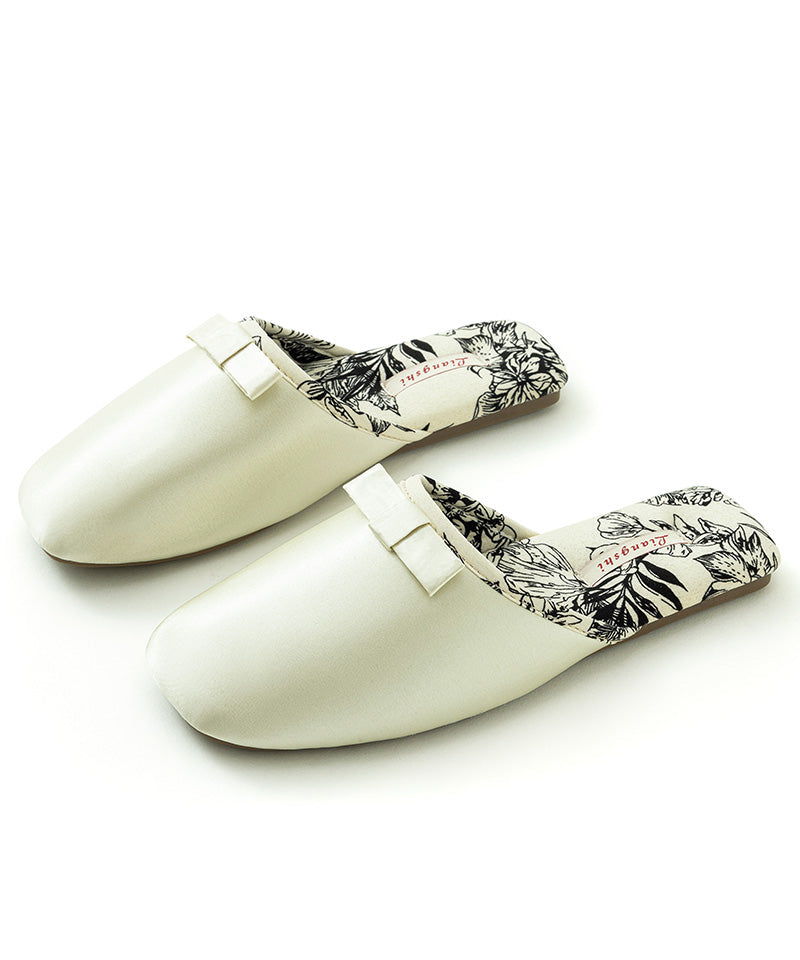 Green Comfortable Satin Slippers Shoes Splicing Bow Te013