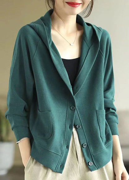 Green Cotton Coat Outwear Hooded Spring Tj019