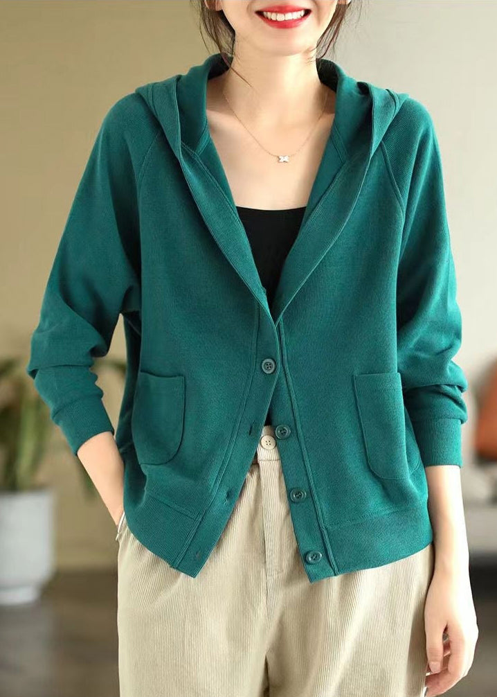 Green Cotton Coat Outwear Hooded Spring Tj019