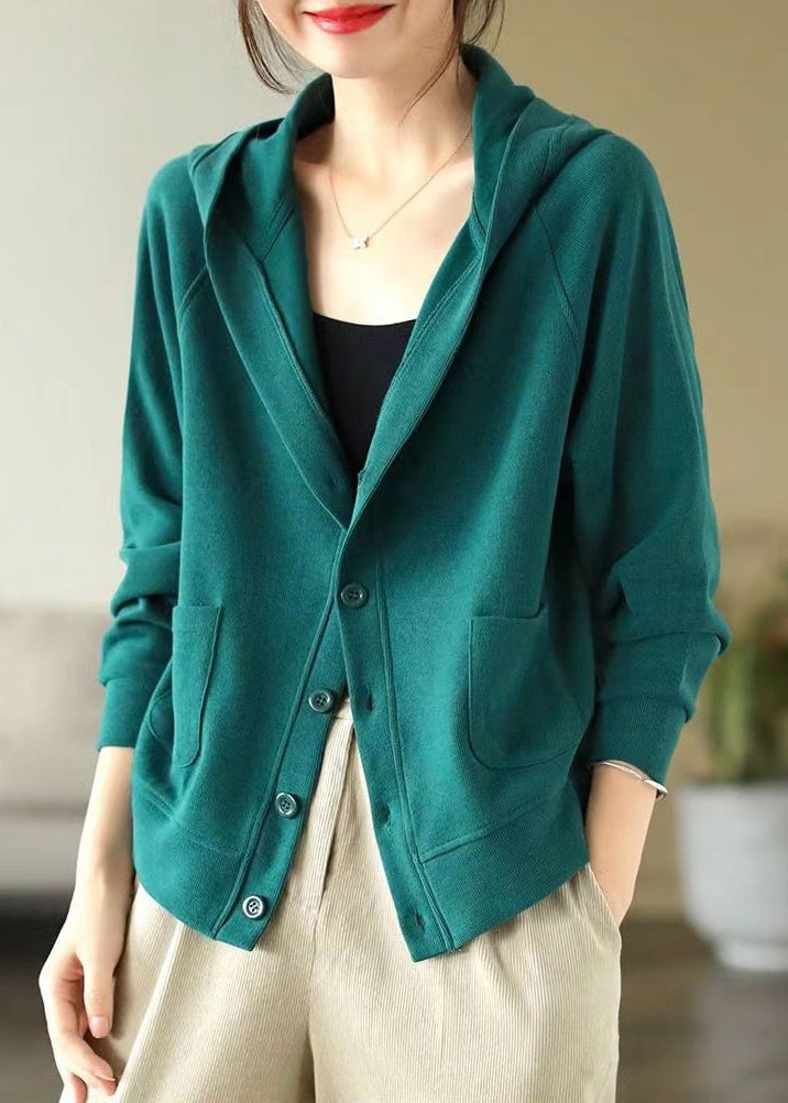 Green Cotton Coat Outwear Hooded Spring Tj019