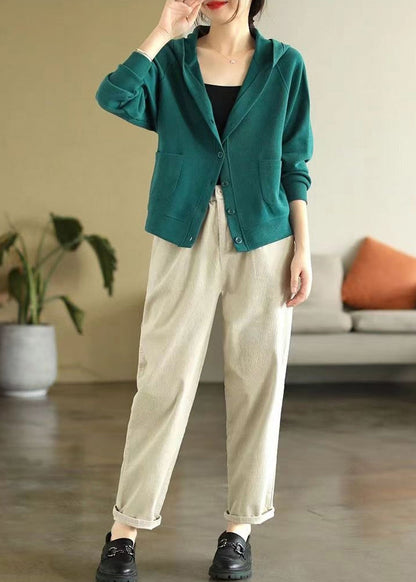 Green Cotton Coat Outwear Hooded Spring Tj019