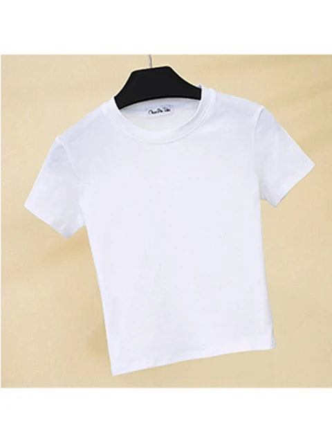 Green Crop Top T-shirt Female Cotton O-neck Short Sleeve T-shirts for High Waist Slim Short Sport Femme T-shirt