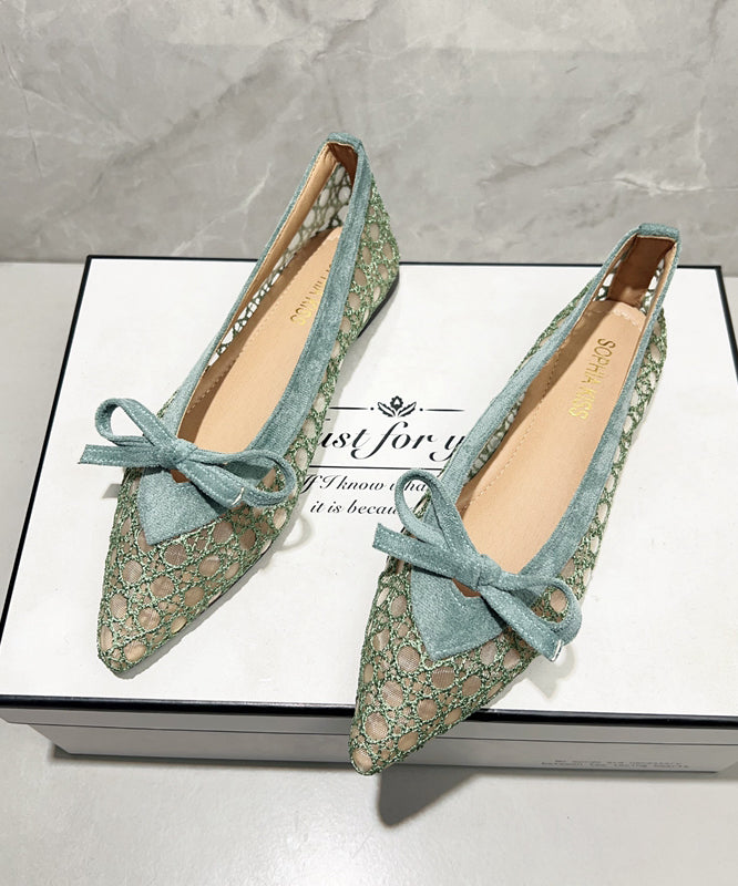Green Flat Feet Shoes Breathable Mesh Comfy Splicing Bow Tp020