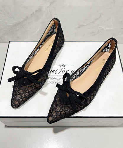 Green Flat Feet Shoes Breathable Mesh Comfy Splicing Bow Tp020