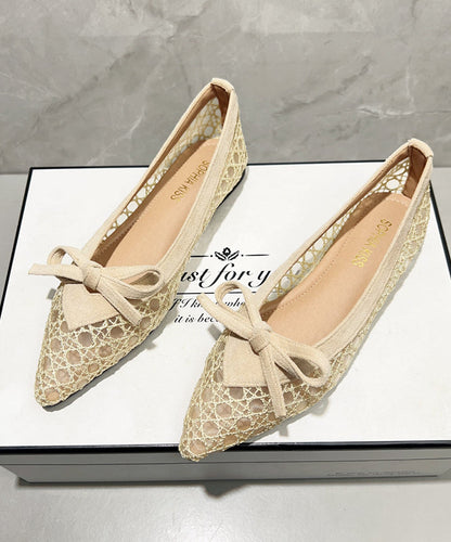 Green Flat Feet Shoes Breathable Mesh Comfy Splicing Bow Tp020