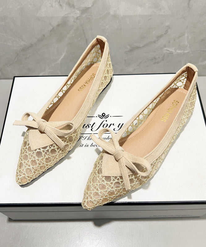 Green Flat Feet Shoes Breathable Mesh Comfy Splicing Bow Tp020