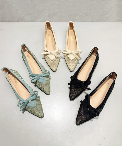 Green Flat Feet Shoes Breathable Mesh Comfy Splicing Bow Tp020
