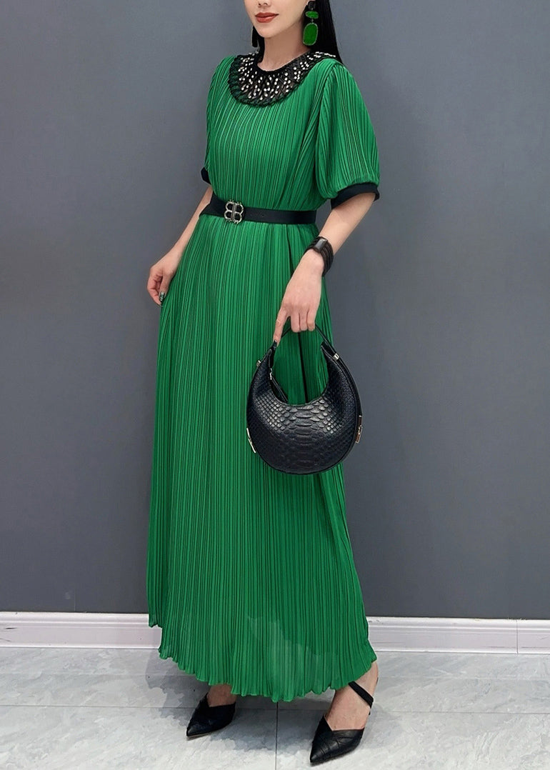 Green Lace Patchwork Hollow Out Maxi Dresses Summer Ao1072
