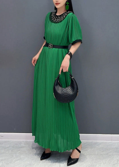 Green Lace Patchwork Hollow Out Maxi Dresses Summer Ao1072