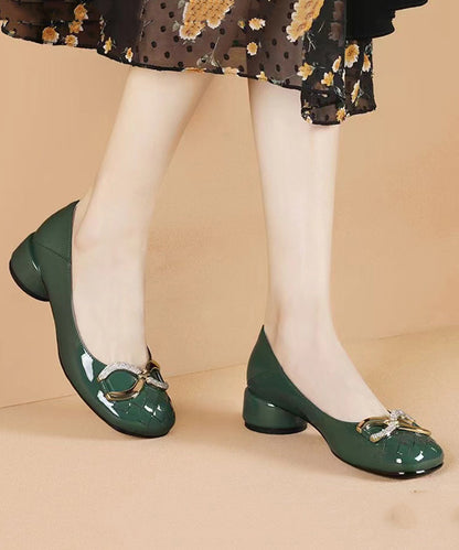 Green Loafer Shoes Chunky Faux Leather Stylish Splicing Qk028