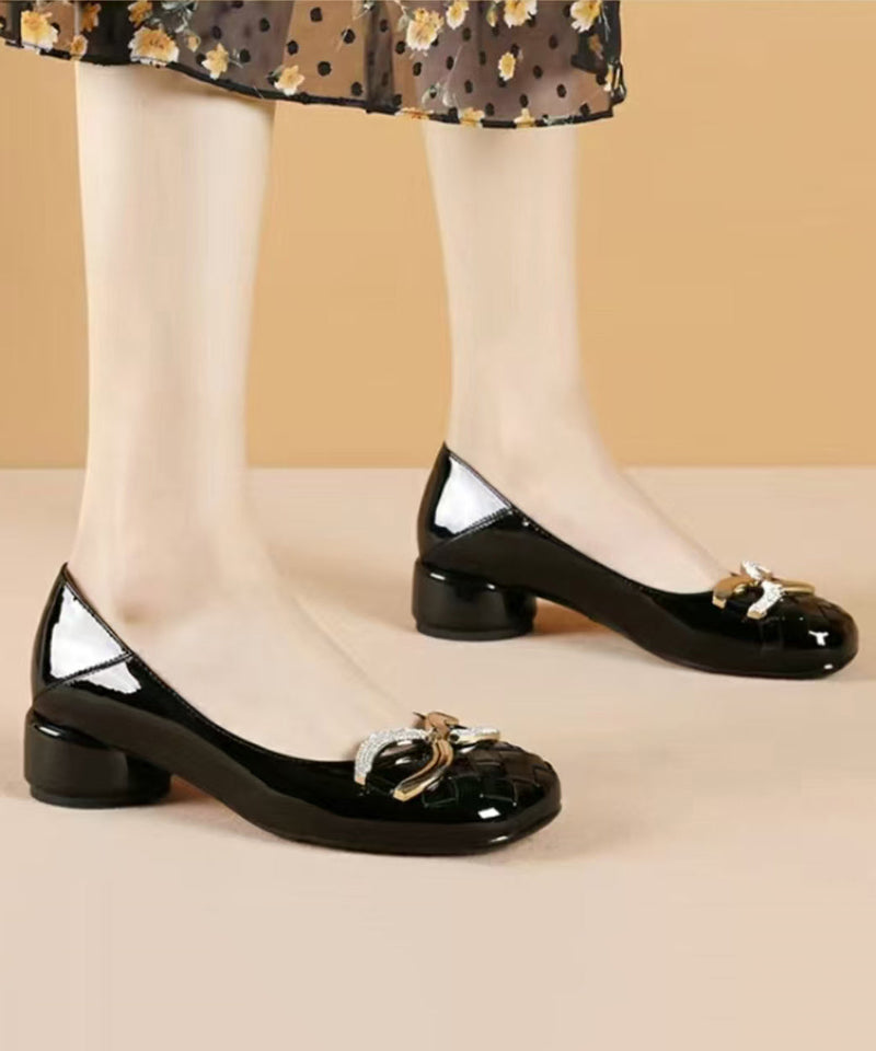 Green Loafer Shoes Chunky Faux Leather Stylish Splicing Qk028