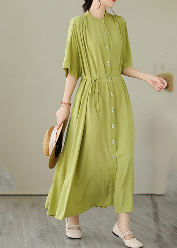 Green O-neck Button Maxi Dresses Summer Gh1032