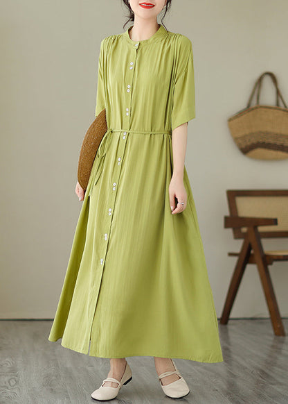 Green O-neck Button Maxi Dresses Summer Gh1032