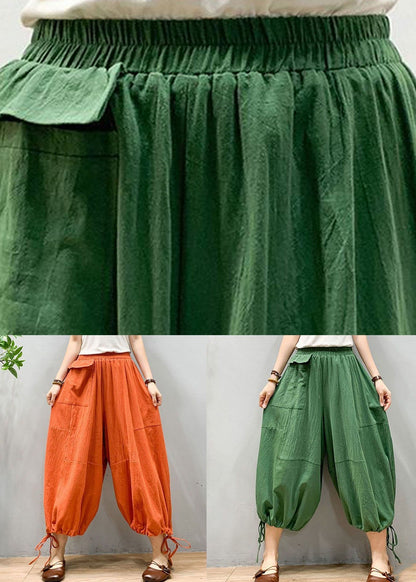 Orange Wrinkled Drawstring Patchwork Linen Lantern Pants Summer Ly0587
