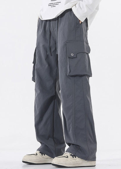 Pockets Pants Waist Spring Elastic Cotton Green