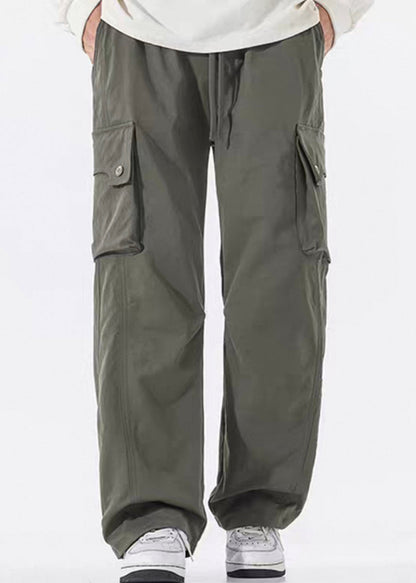 Pockets Pants Waist Spring Elastic Cotton Green