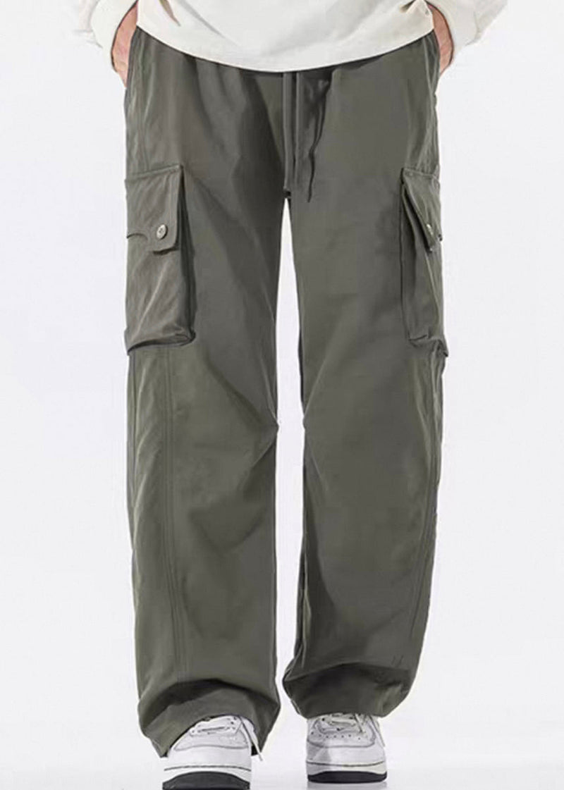 Pockets Pants Waist Spring Elastic Cotton Green