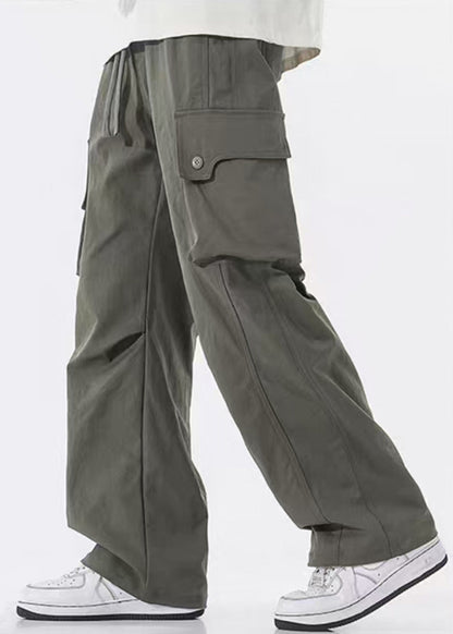 Pockets Pants Waist Spring Elastic Cotton Green